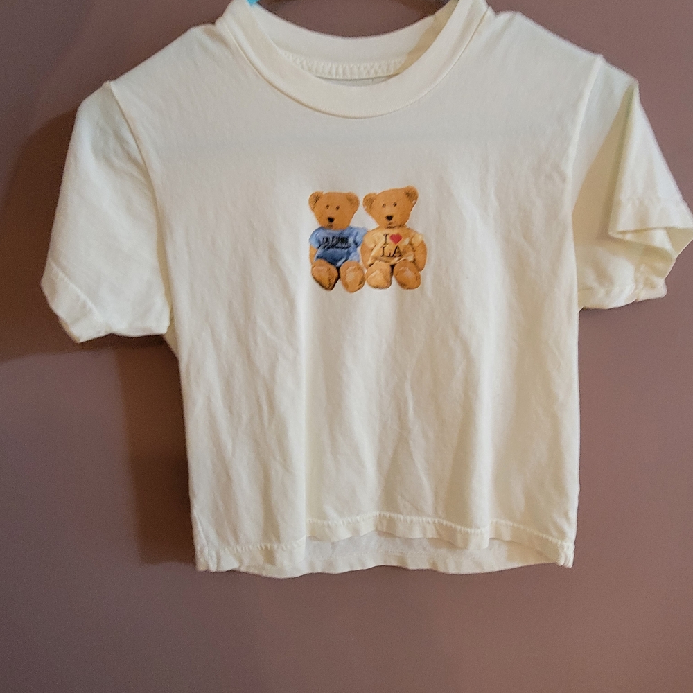 PacSun Cream Teddy Bear Short Sleeve Tee